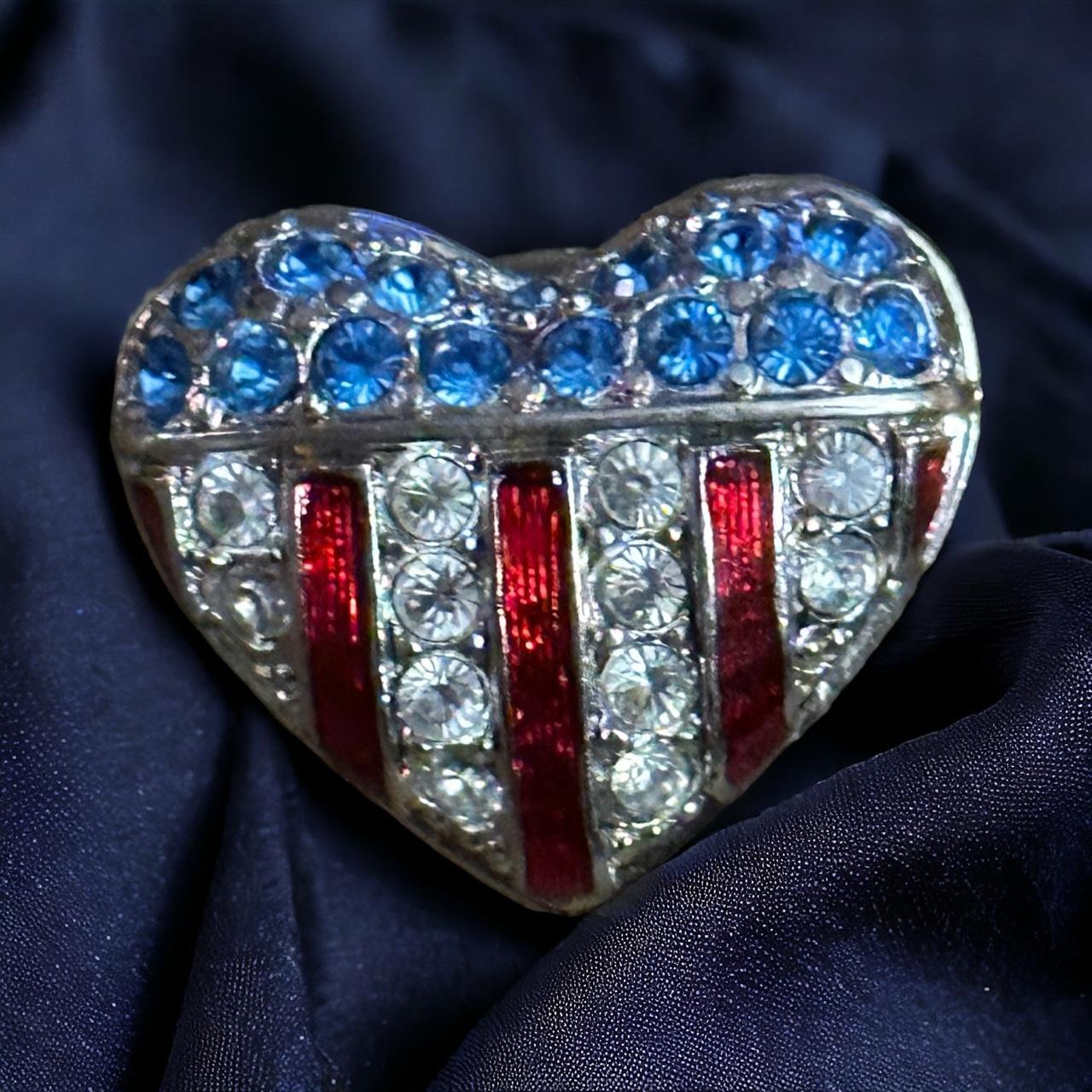 Red White and Blue Flag Heart Pin with Crystals Red White and Blue Flag Heart Pin with Crystals
