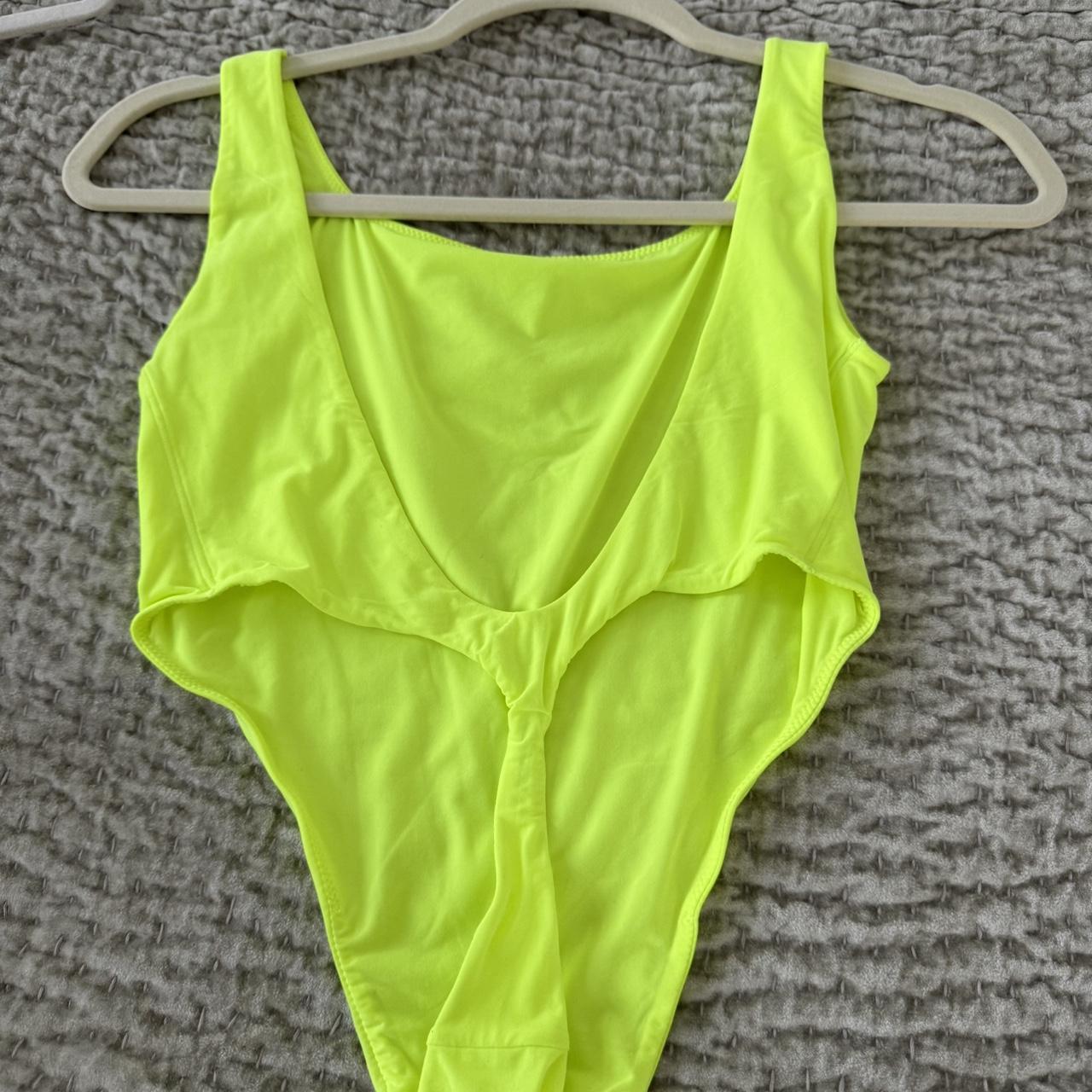 Skims high cut, low back bodysuit Color is neon - Depop