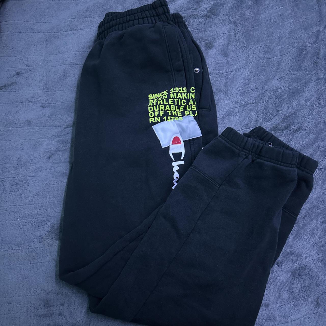 Black Multi graphic champion sweatpants Size M M Depop