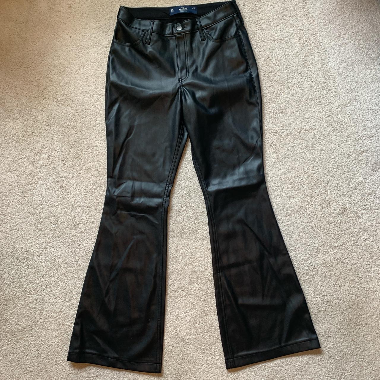 Hollister faux leather flare pants •Black leather, - Depop