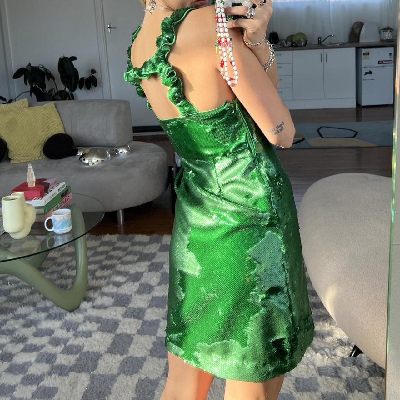 GANNI - green sequin mini dress Fixed shoulder... - Depop