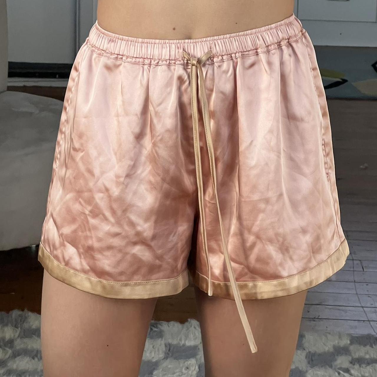 Pink velvet shop drawstring shorts