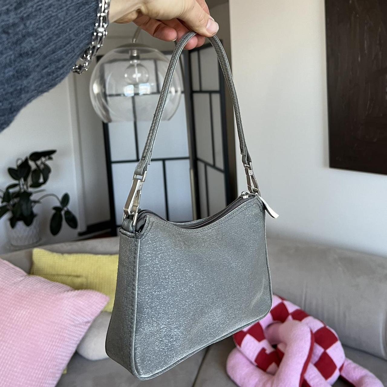 Vintage 90’s silver mini bag with metallic sheen... - Depop