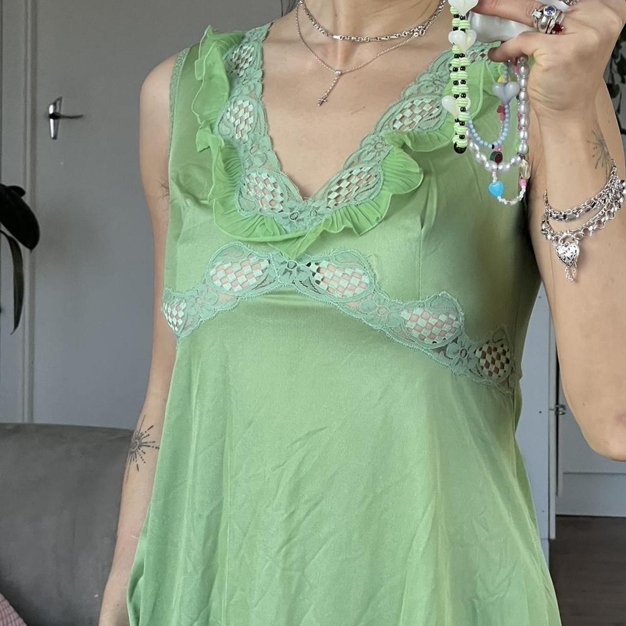 Magical mint green full length slip dress with... Depop