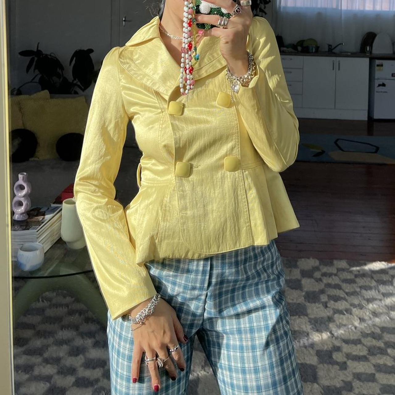 Lemon yellow double breasted blazer with flute style Depop