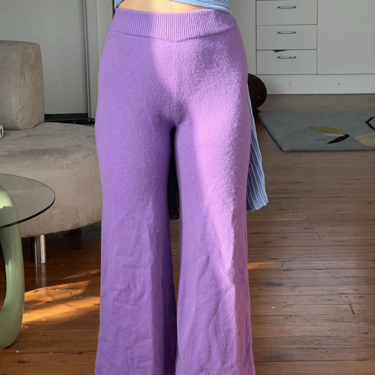 Lavender purple - stretch knit high waisted trousers... - Depop