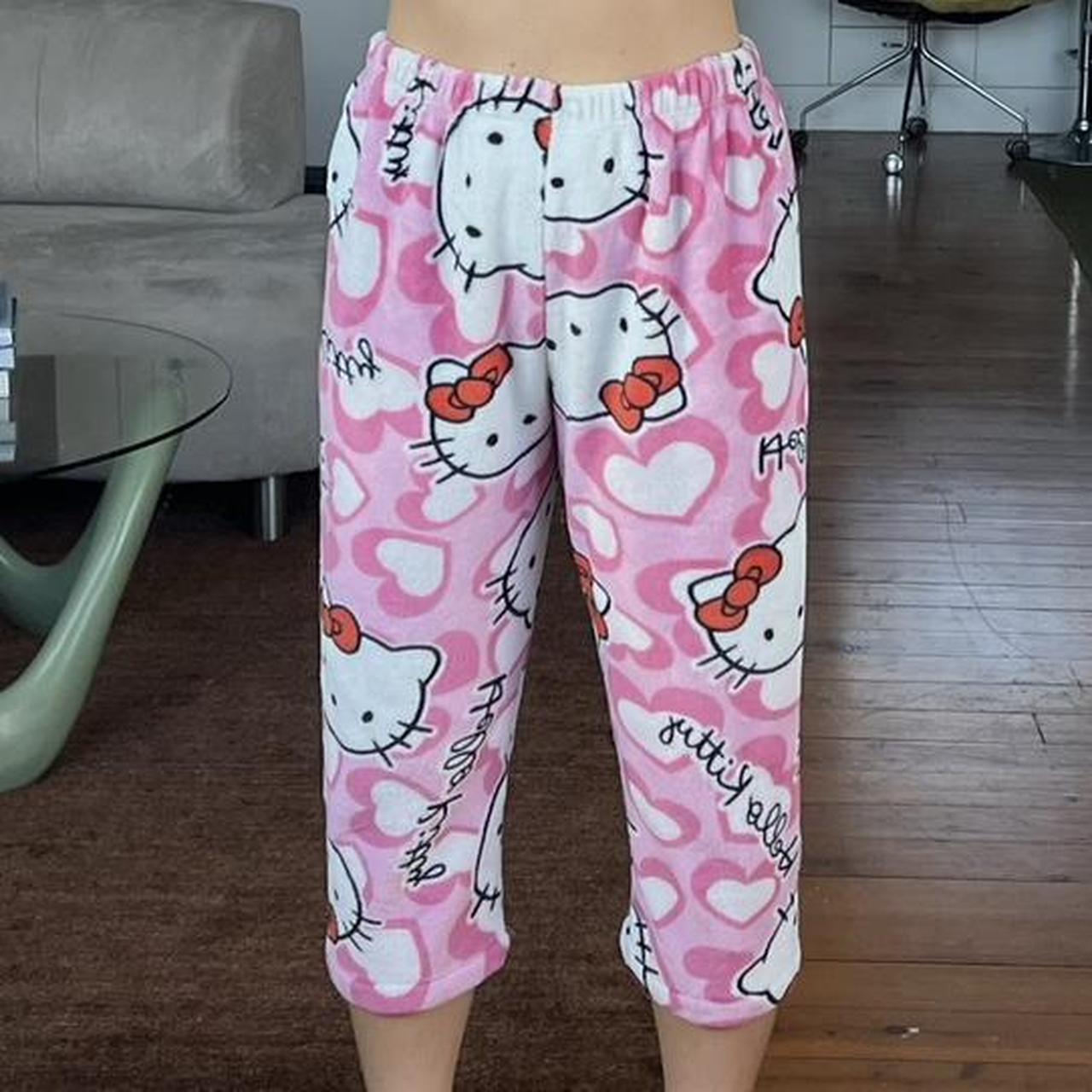 Pink HELLO KITTY fleece 3/4 length pant with elastic... - Depop