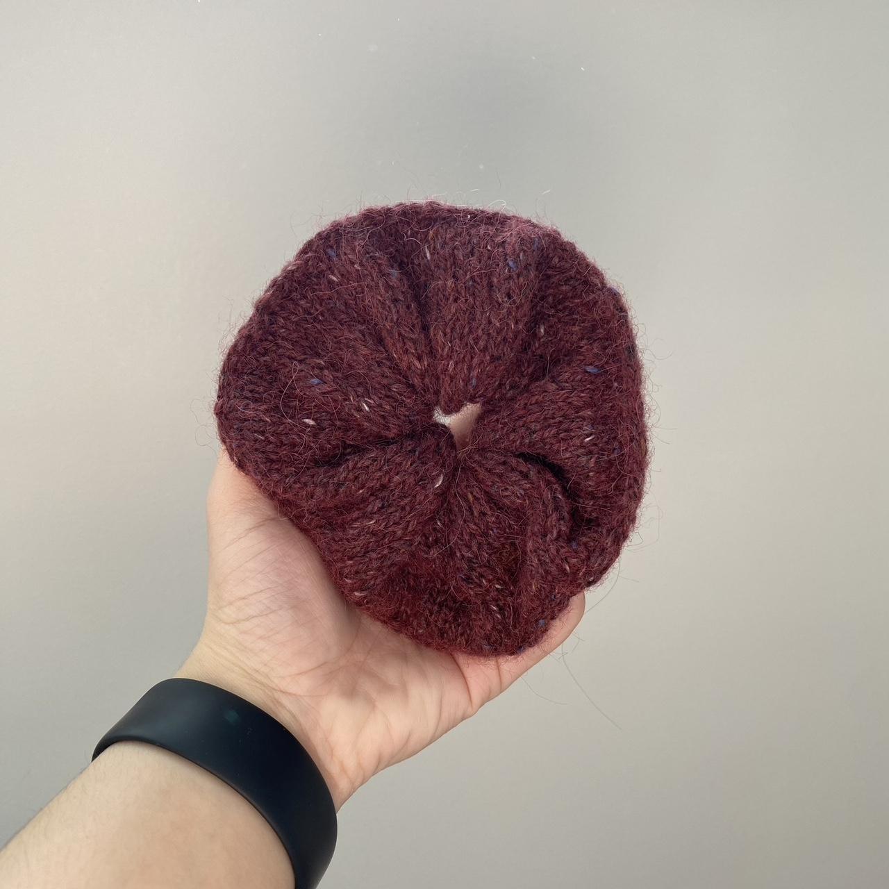 Burgundy/Maroon yarn scrunchie Hand knitted by... - Depop