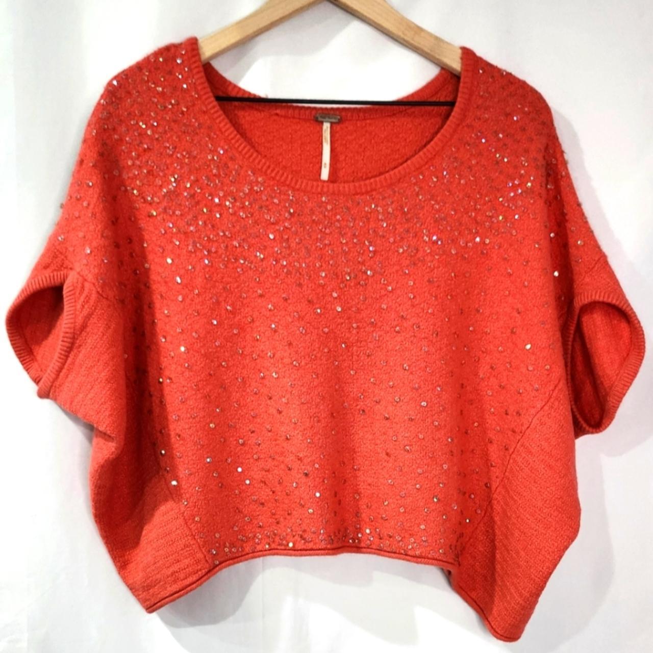 Free people 2024 red oversized crop sweater