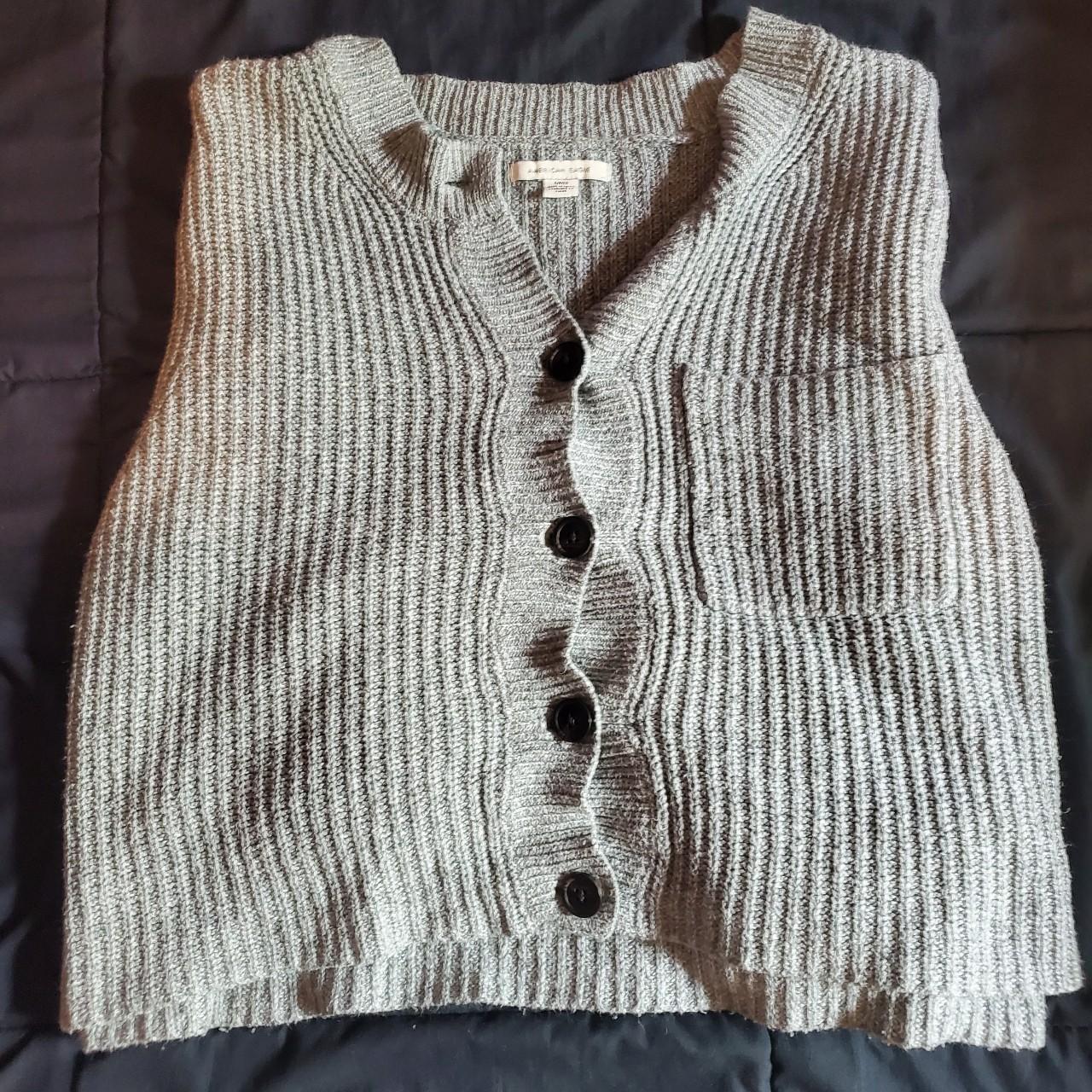 Cropped gray sweater with buttons, light coverage... - Depop