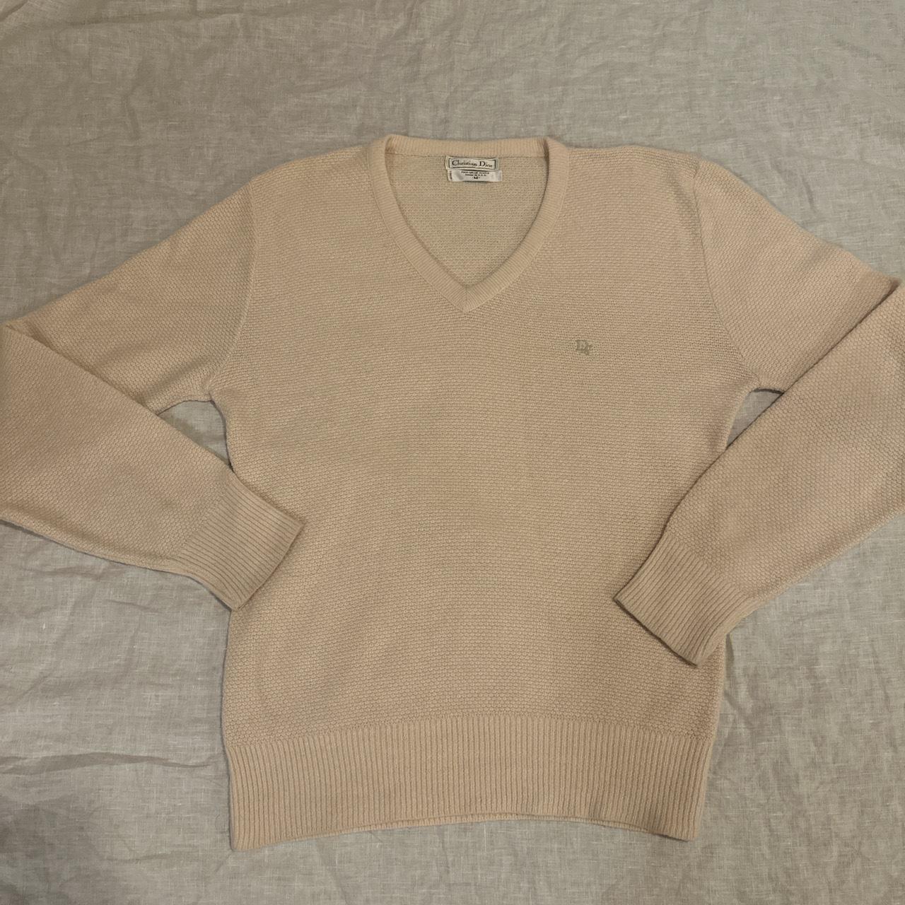 Vintage Christian Dior Cream Knit V Neck... - Depop