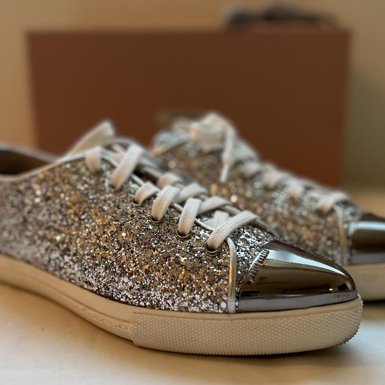Miu☆ Miu Miu Metallic And Metal Cap Toe Low Top Sneakers | Depop