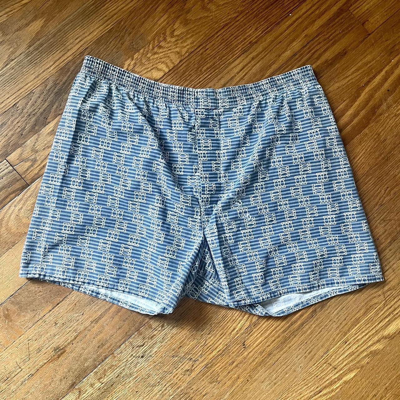 VINTAGE 80s Hanes Geometric Design Blue Boxers Size... - Depop