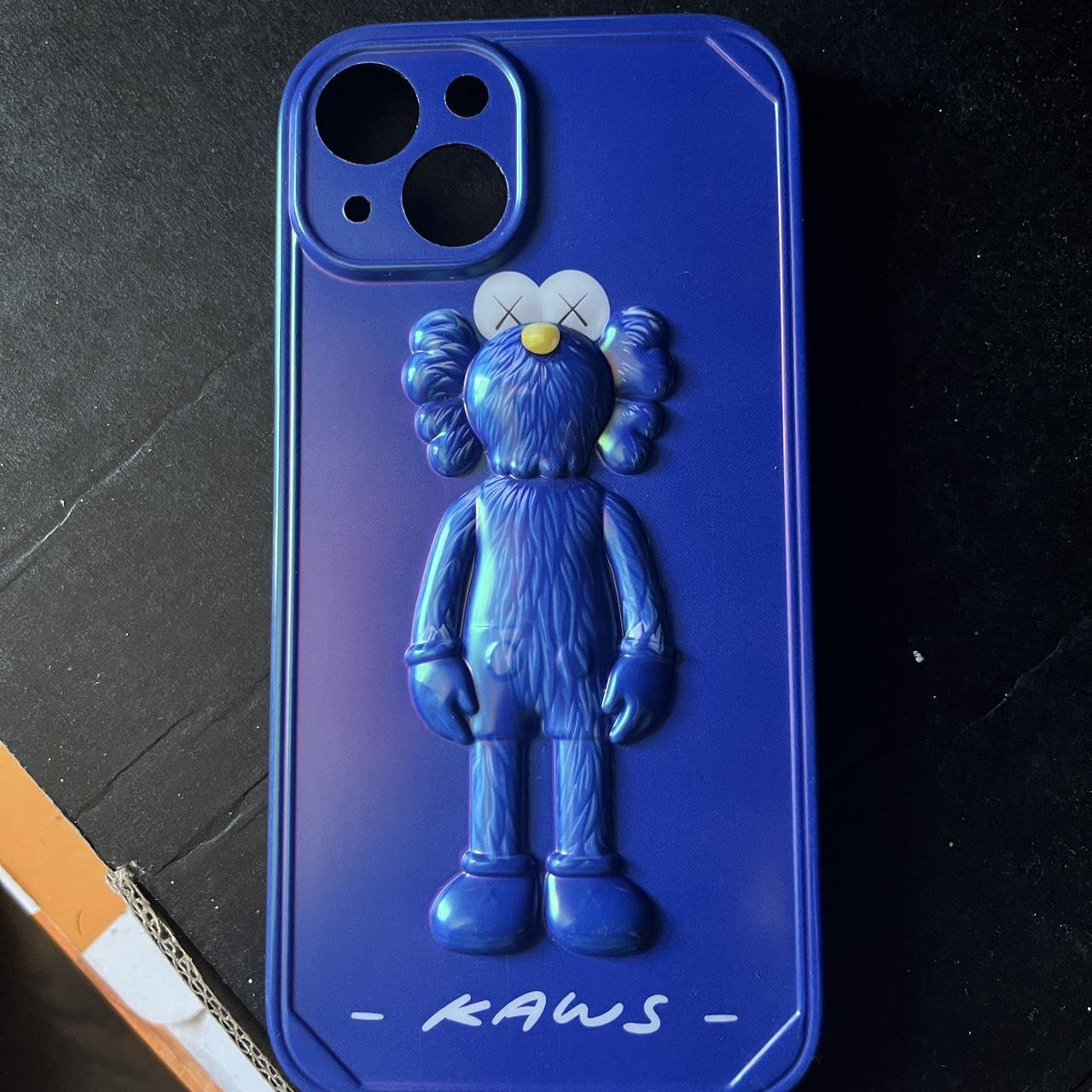 blue iphone 13 kaws character on back