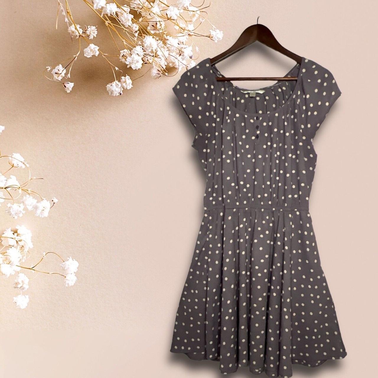 Lauren Conrad Gray Polka Dot Ruffled Neck Dress W Depop