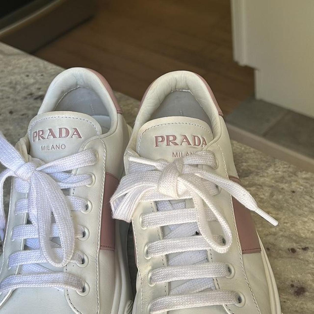 Prada Viletto Soft Leather Sneakers Pink And white. Depop