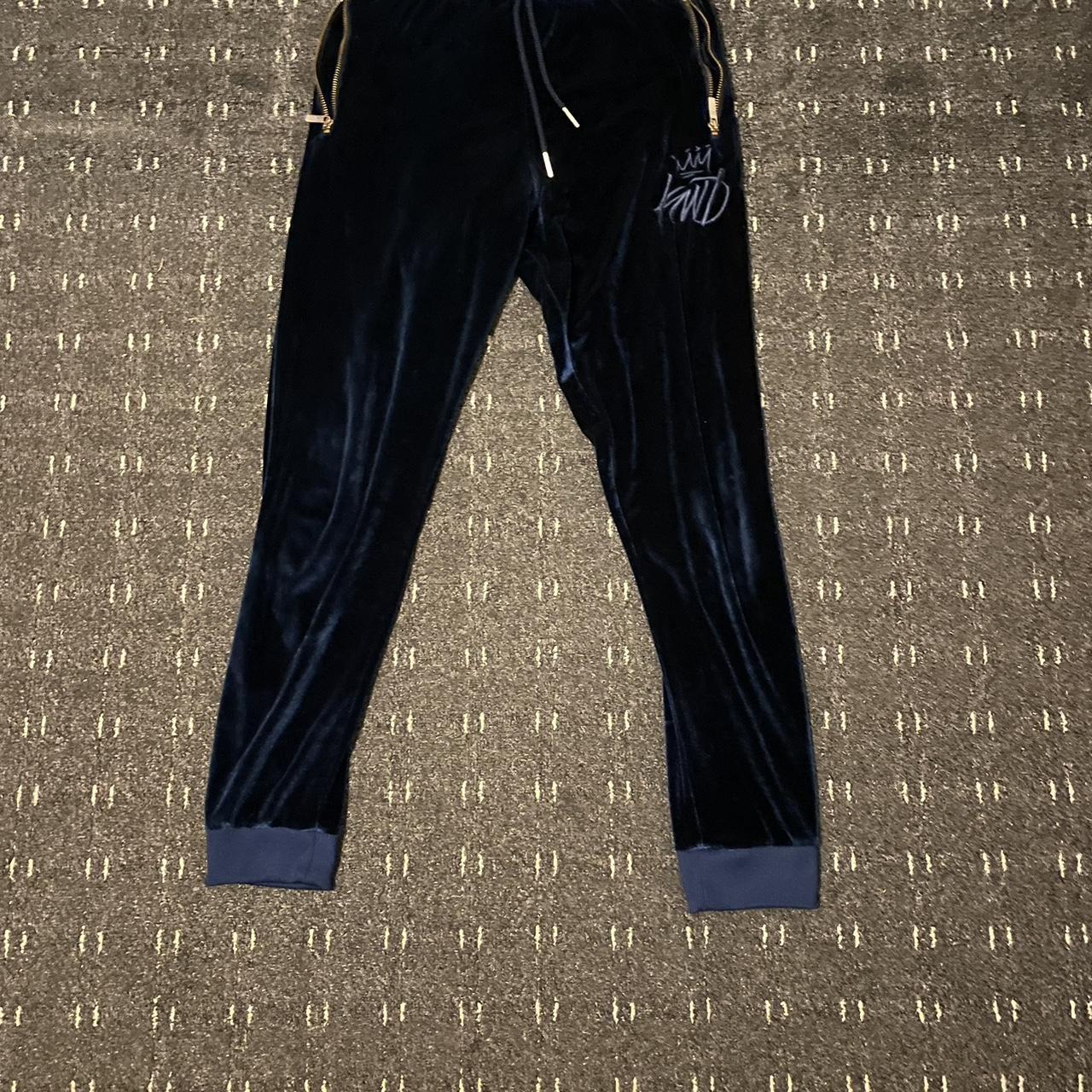 KWD Men s Navy Blue Velvet Sweatpants Size M Depop