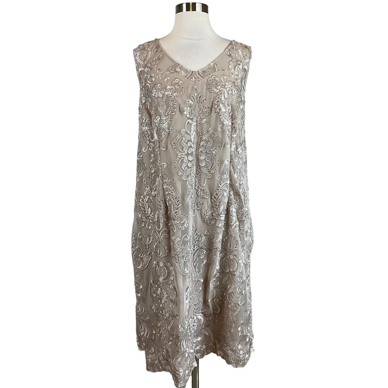 Alex Evenings Sequined Lace Sheath Cocktail Dress. Depop