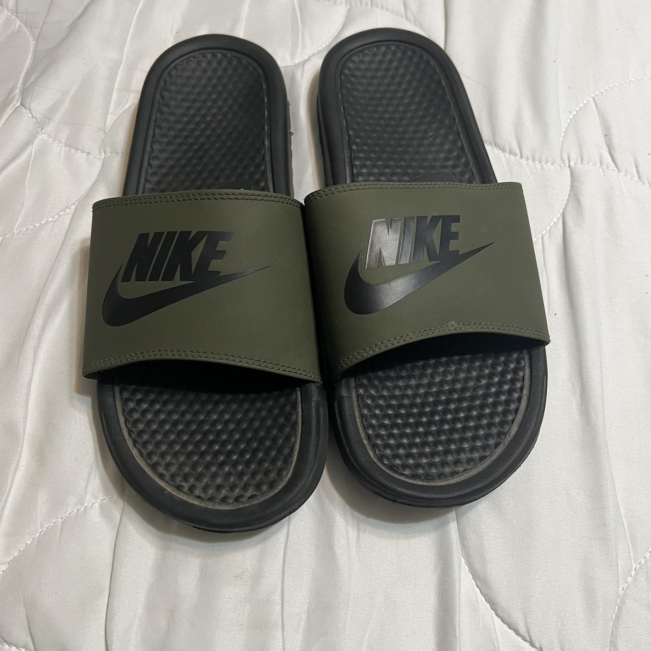 Olive green Nike slides - Men’s size 11 - Used - Depop