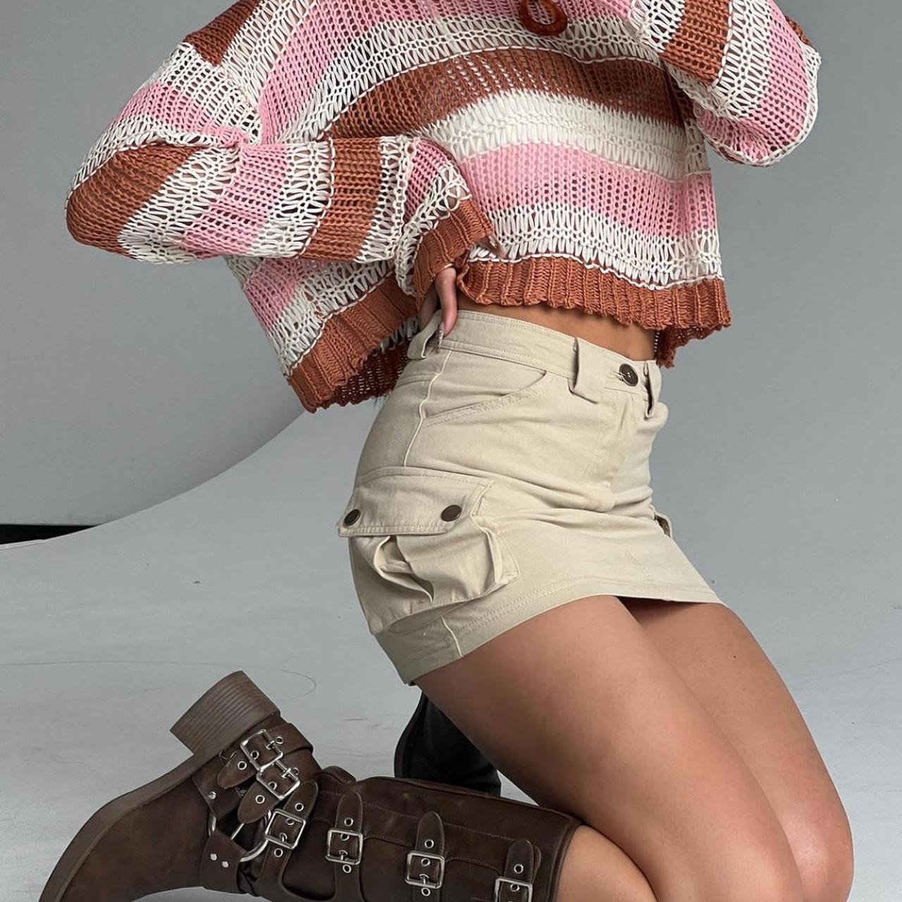 Princess Polly Women's Cotton Skirt Tan/Cream – Small mini