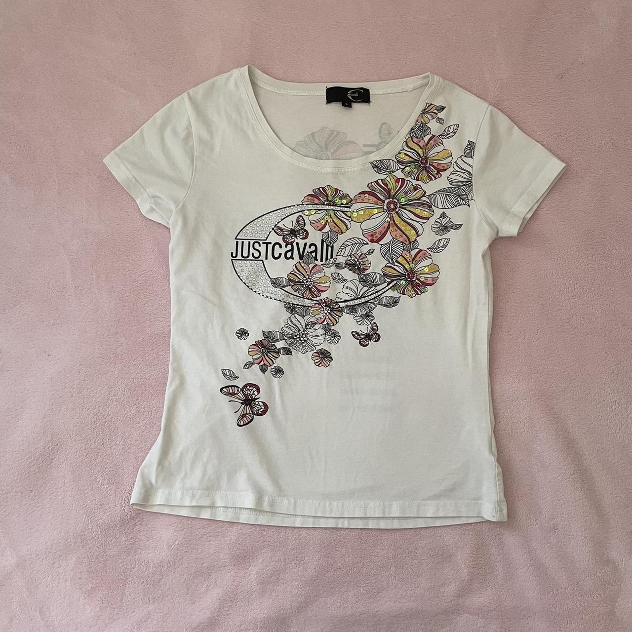 Just Cavalli Women's White and Pink Shirt | Depop