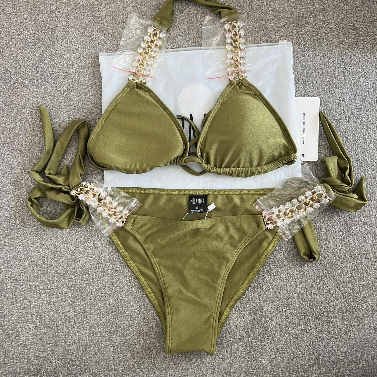 Moda Minx Khaki Green Crystal Gem Bikini. Size Small... - Depop