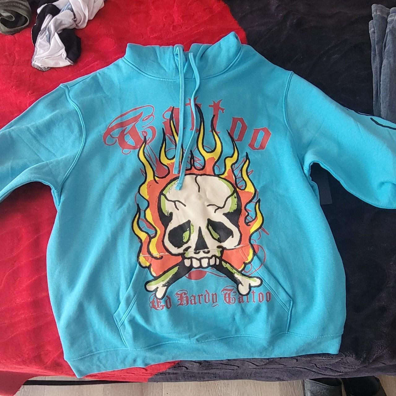 Ed Hardy hoodie. Turquoise/Cyan Size is a XL in | Depop