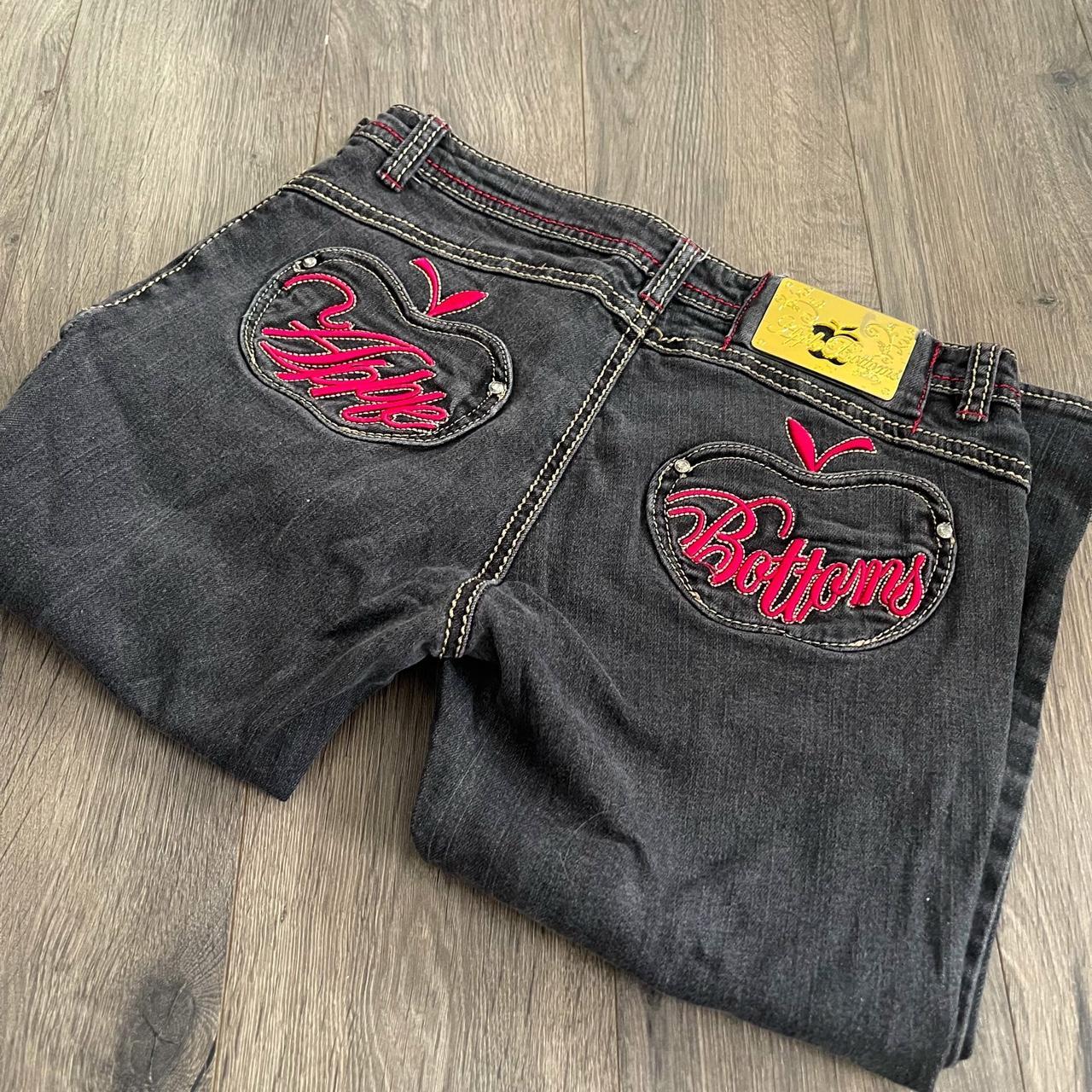 2000s Black Apple Bottom Jeans with red & gold... - Depop