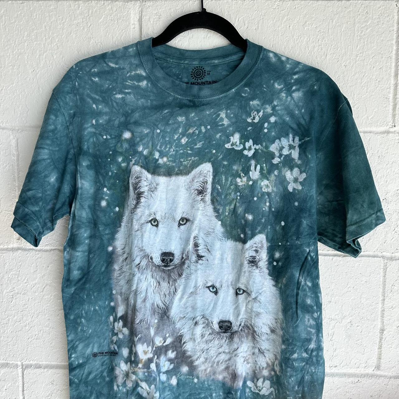 The mountain tie dye wolf shirt Size medium... - Depop