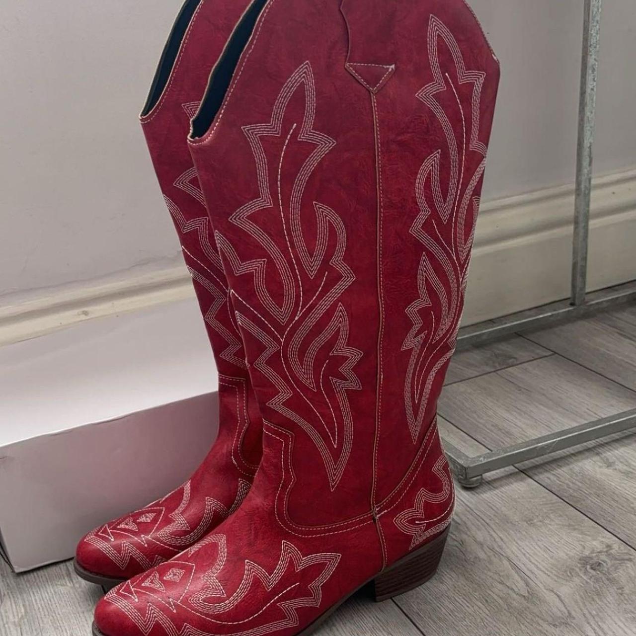 Red cowboy boots Size 7 Worn once perfect condition. Depop