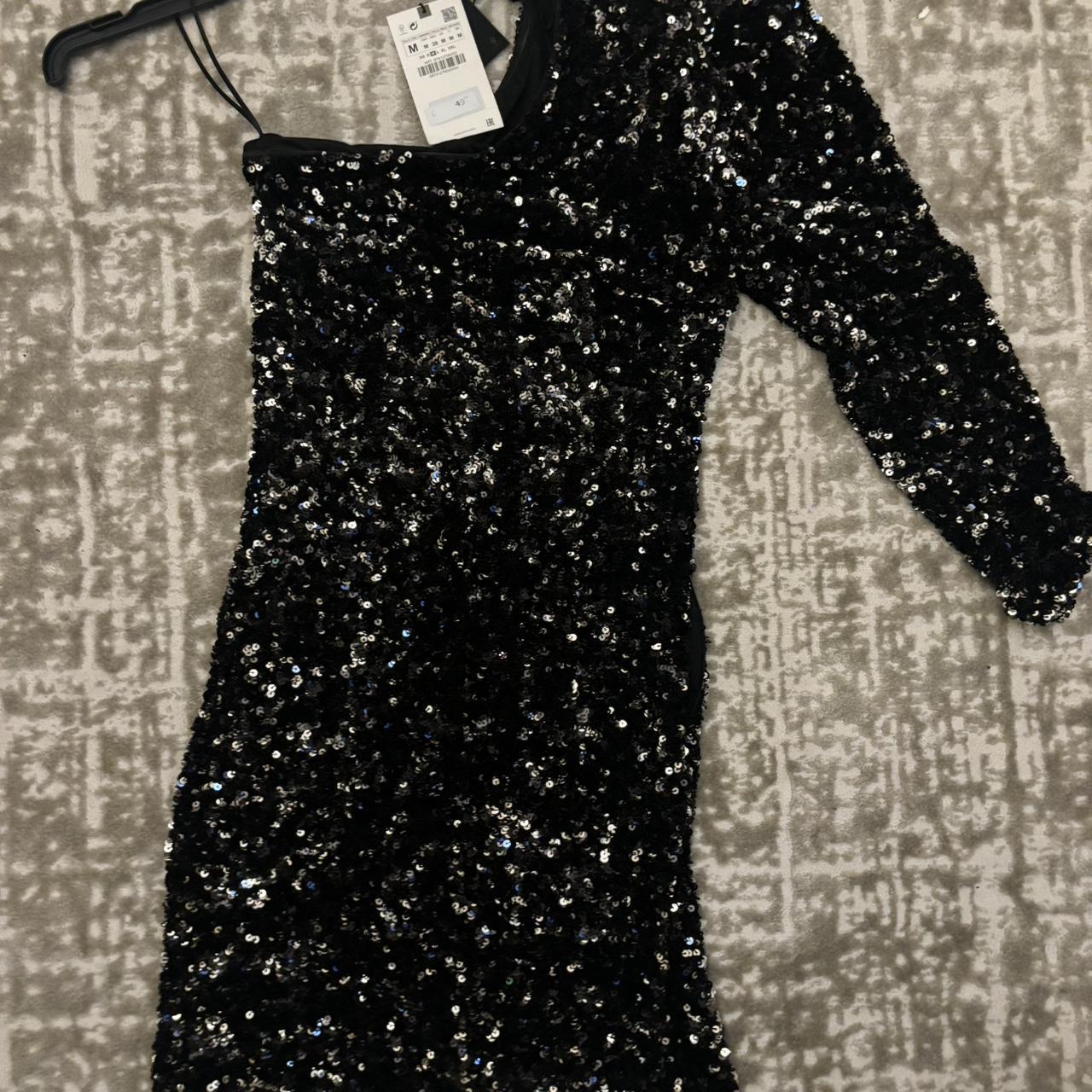 Zara black and silver sequin mini dress brand Depop