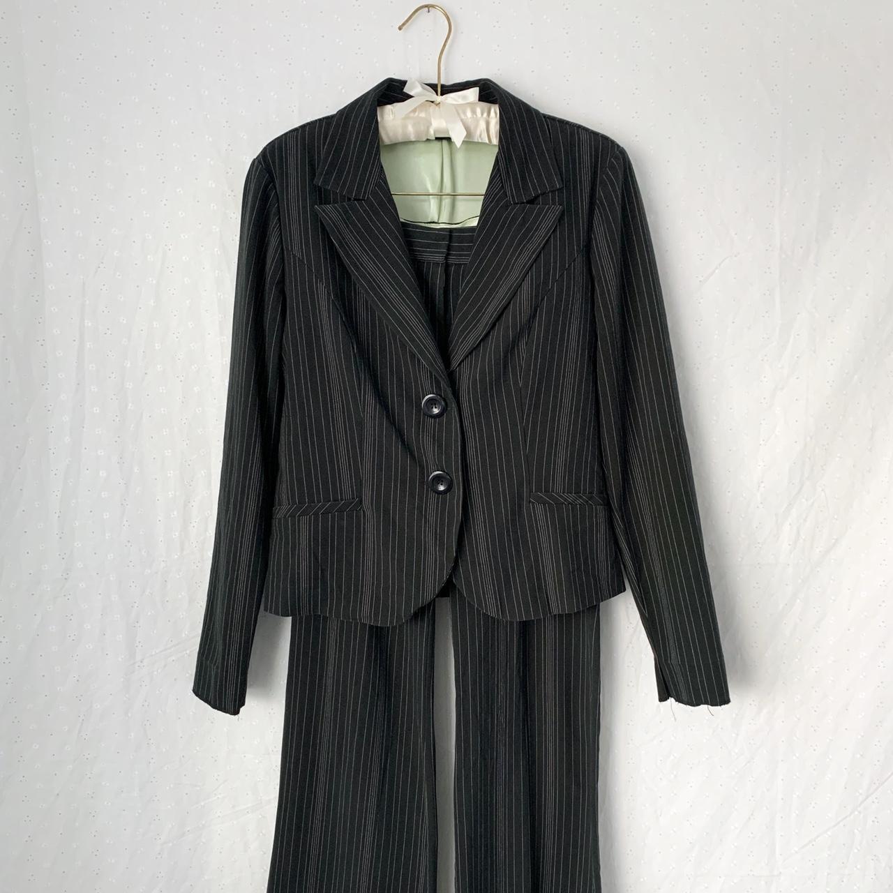90s/Y2k black pinstripe suit set. 2Button blazer... Depop