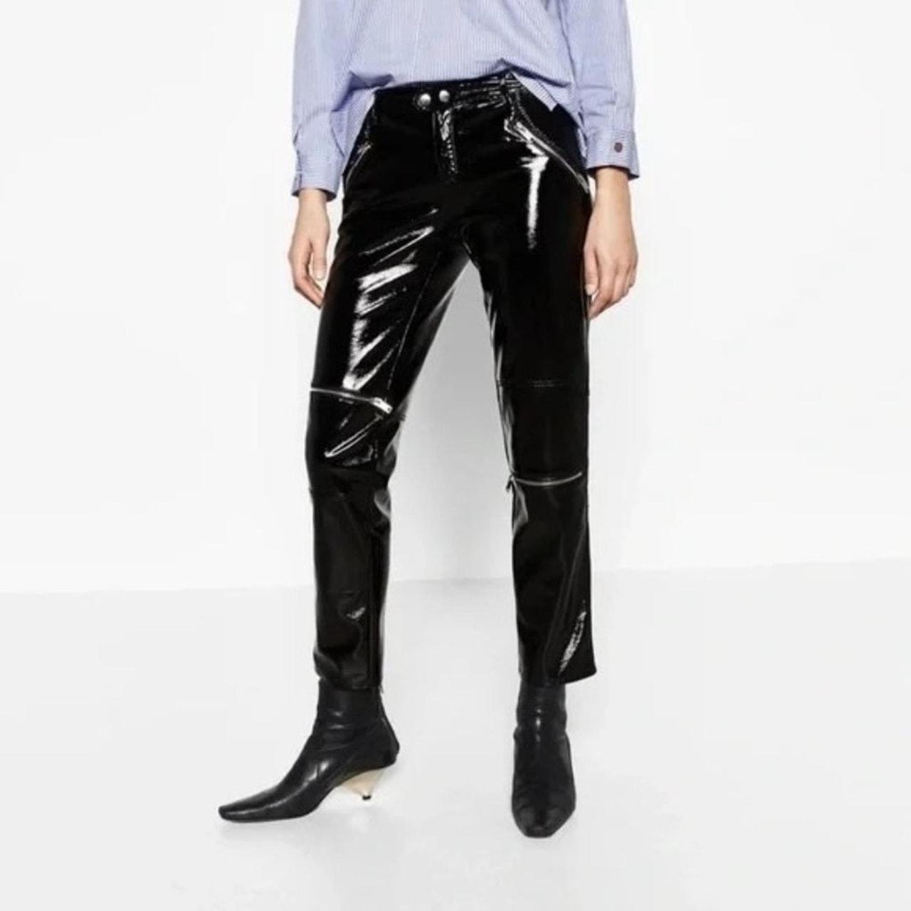 Zara Black Patent Pleather Biker Moto Zipper