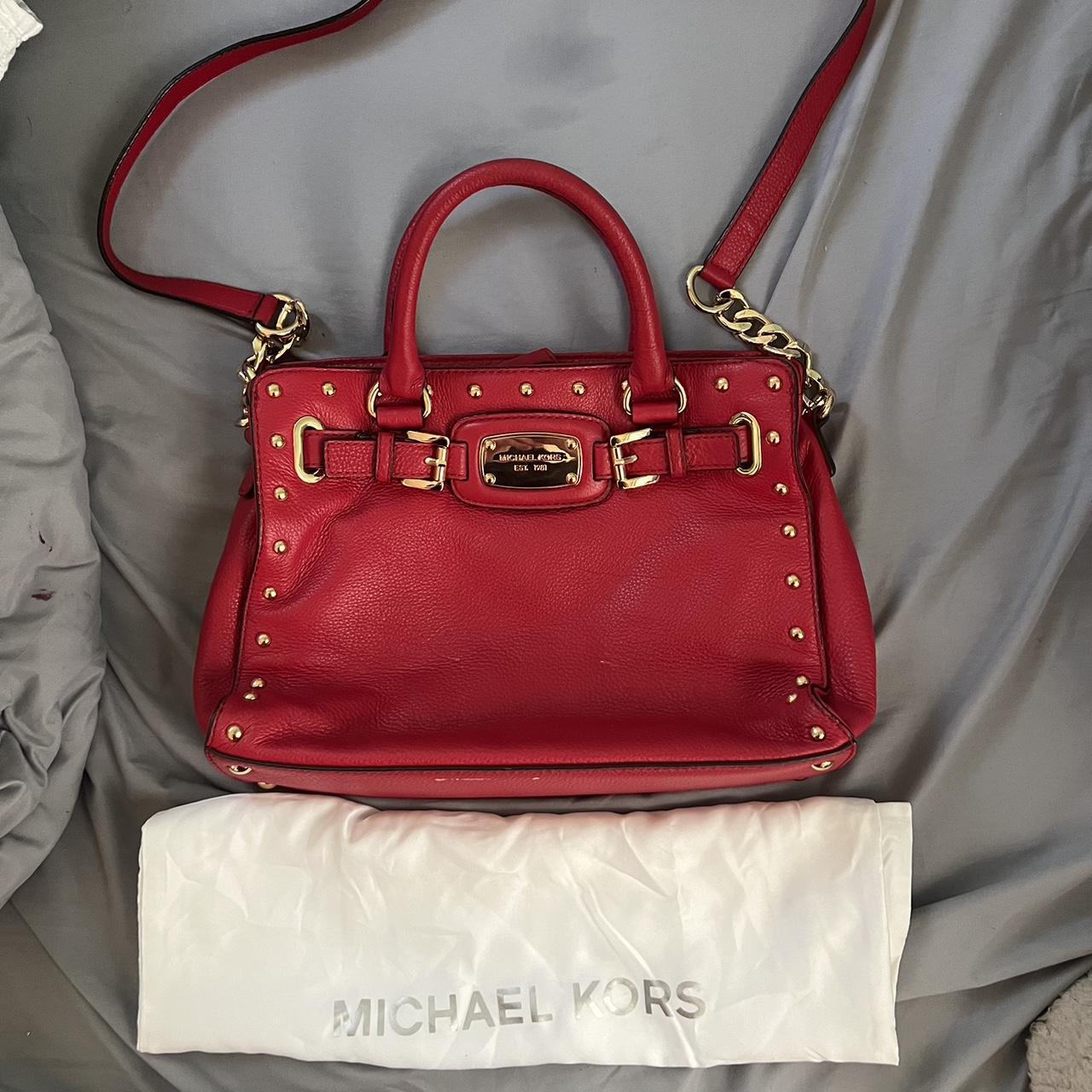 Michael kors red studded bag best sale