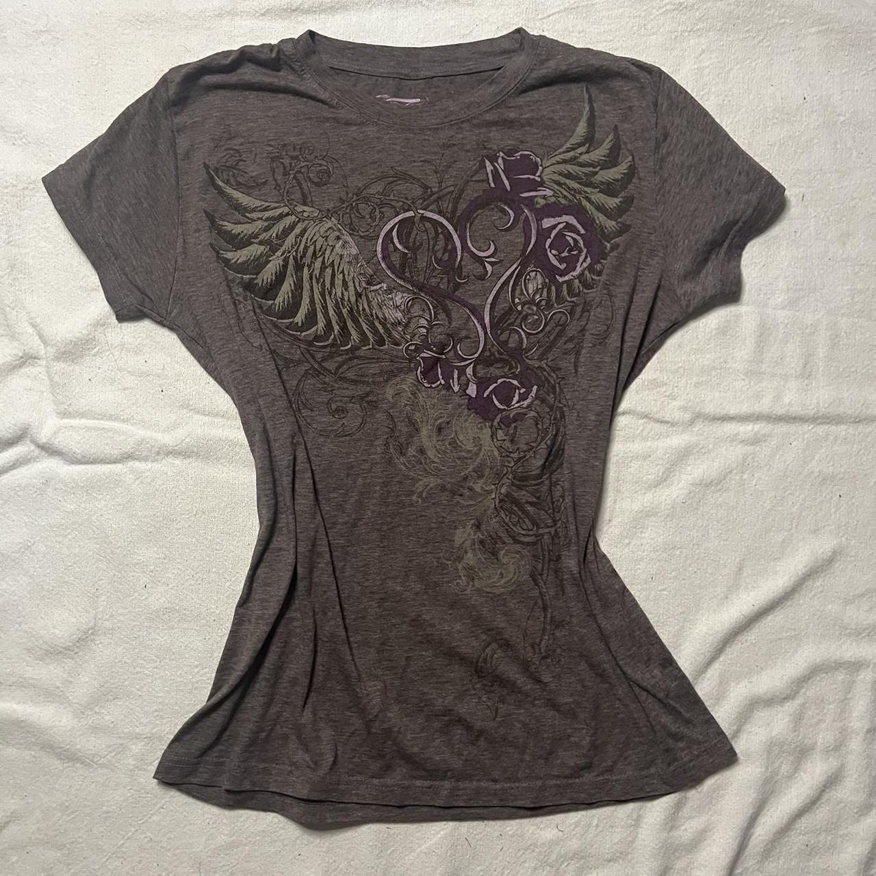 Y2K grunge greyish brown and purple tshirt with | Depop