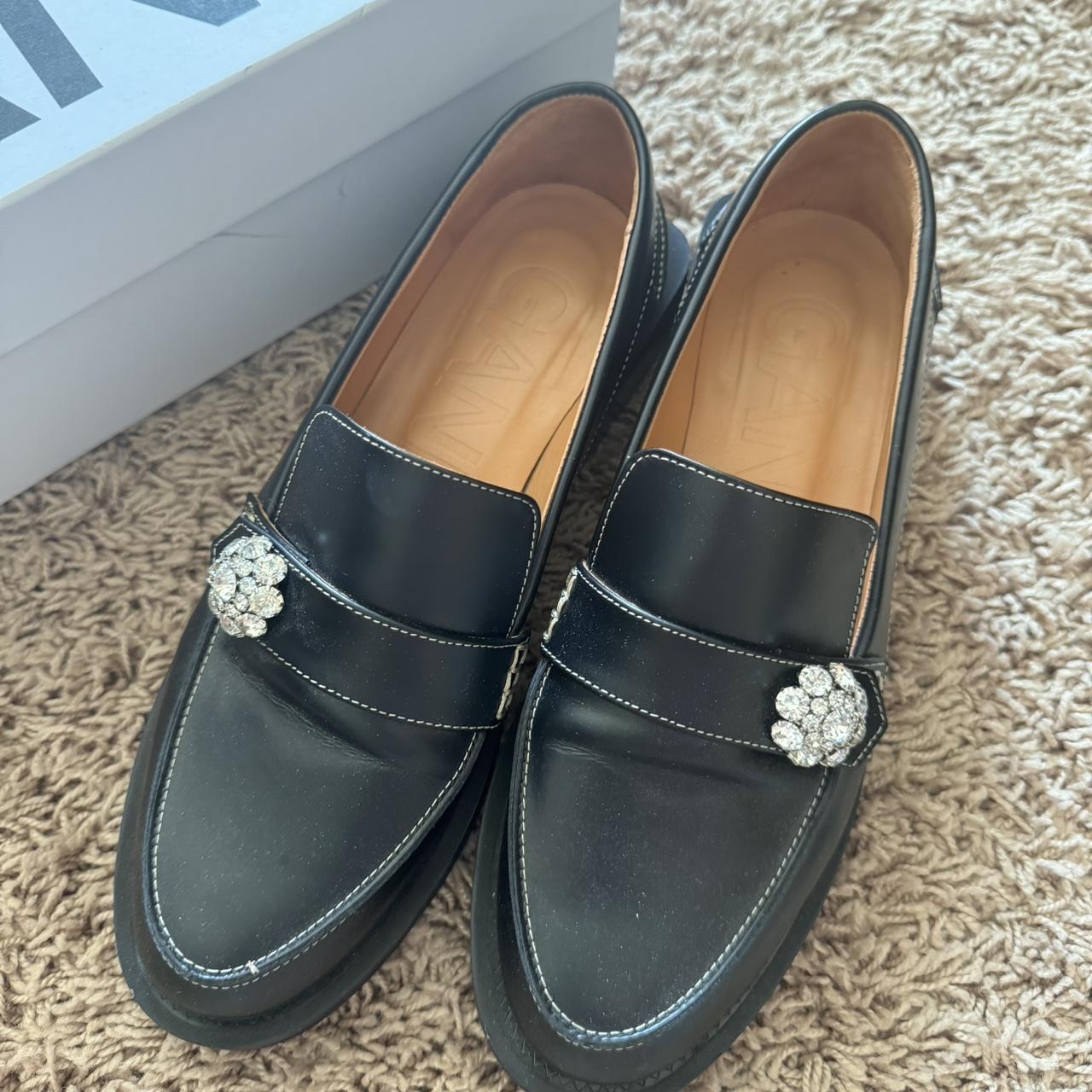 Ganni black leather Crystal loafers in size 37....