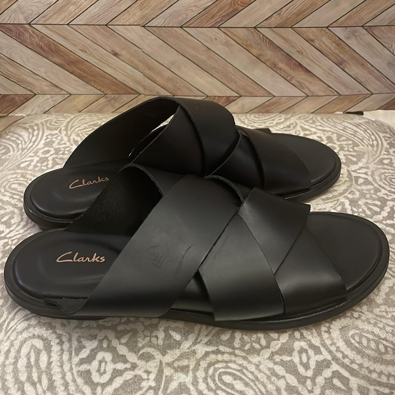 Clarks Willow Art Slide Sandal Black Leather Women. Depop