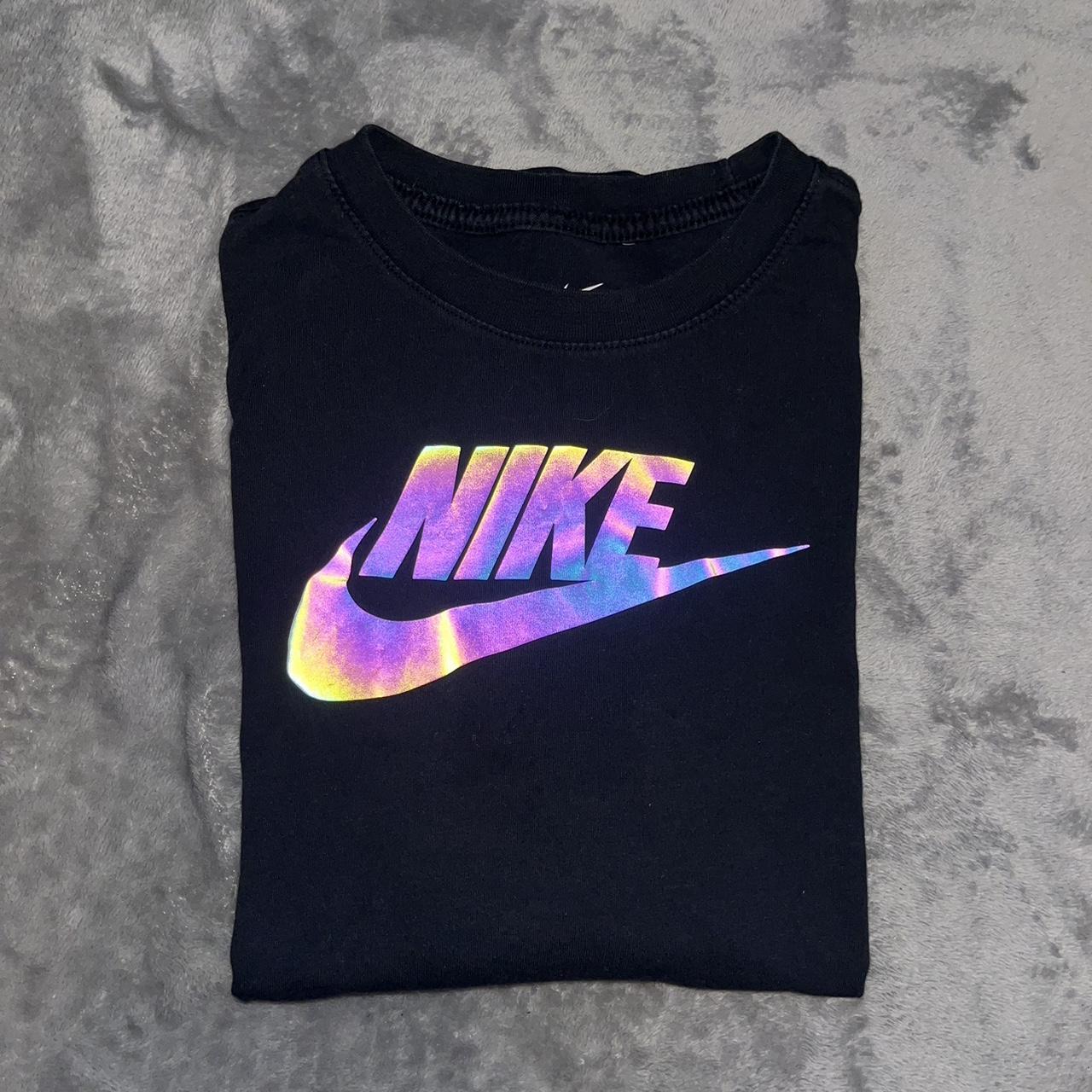 Nike holographic logo t shirt Size says XL but the. Depop