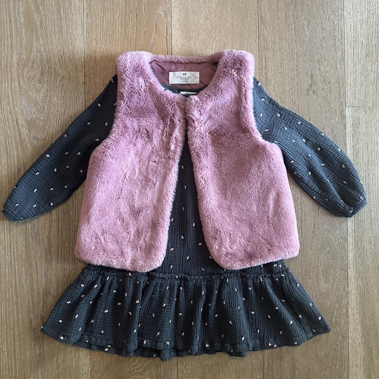 Grey and pink girls dress and soft faux fur vest