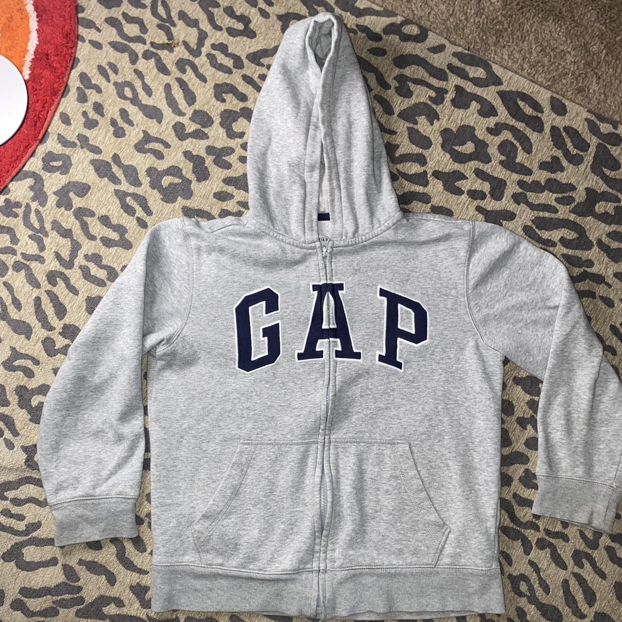 Gap grey zip up hoodie sweatshirt kids large - Depop