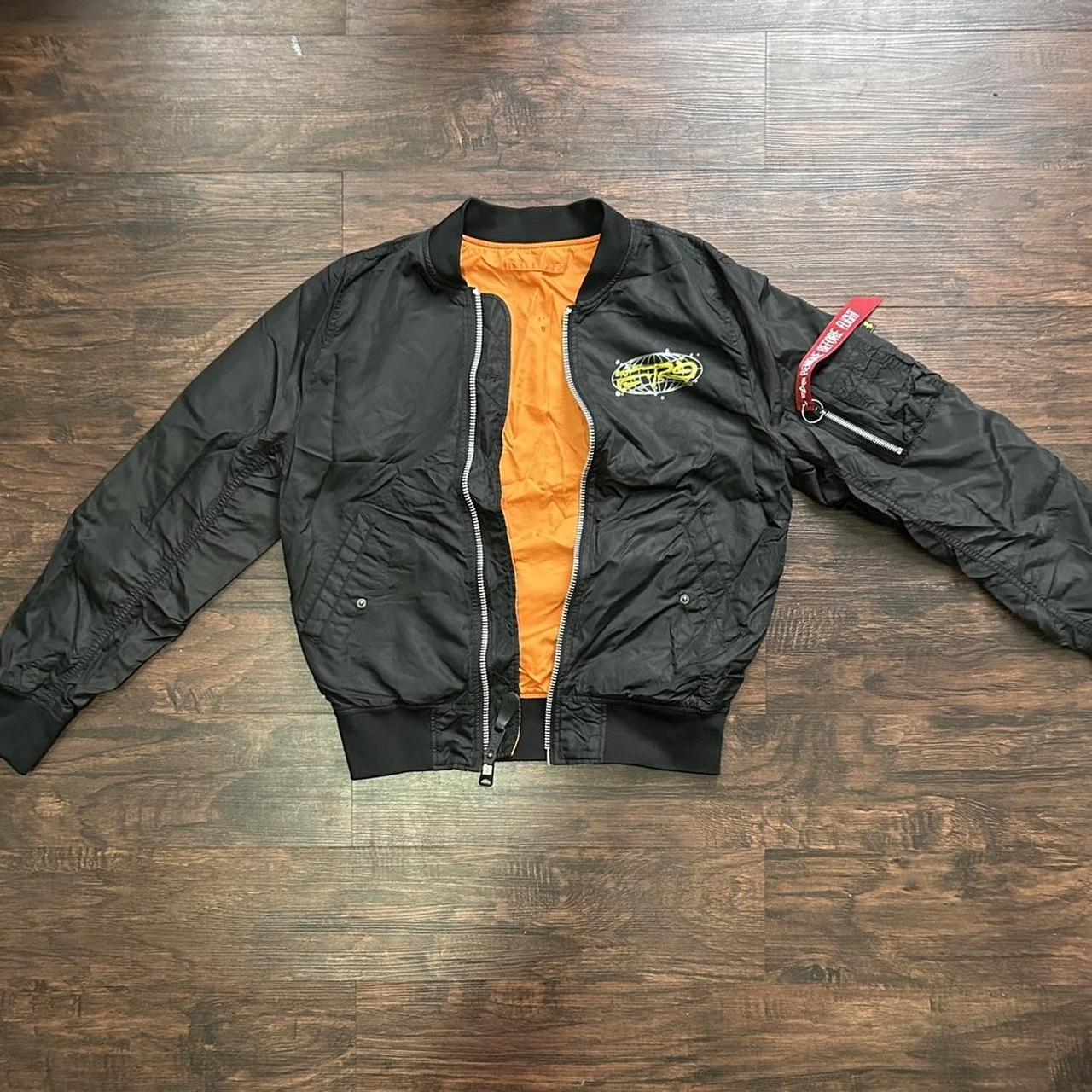 Black Bomber Jacket with orange interior. Size Small Depop