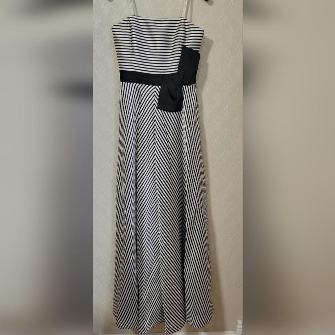 Halston Heritage Strapless Striped Black White Gown. Depop