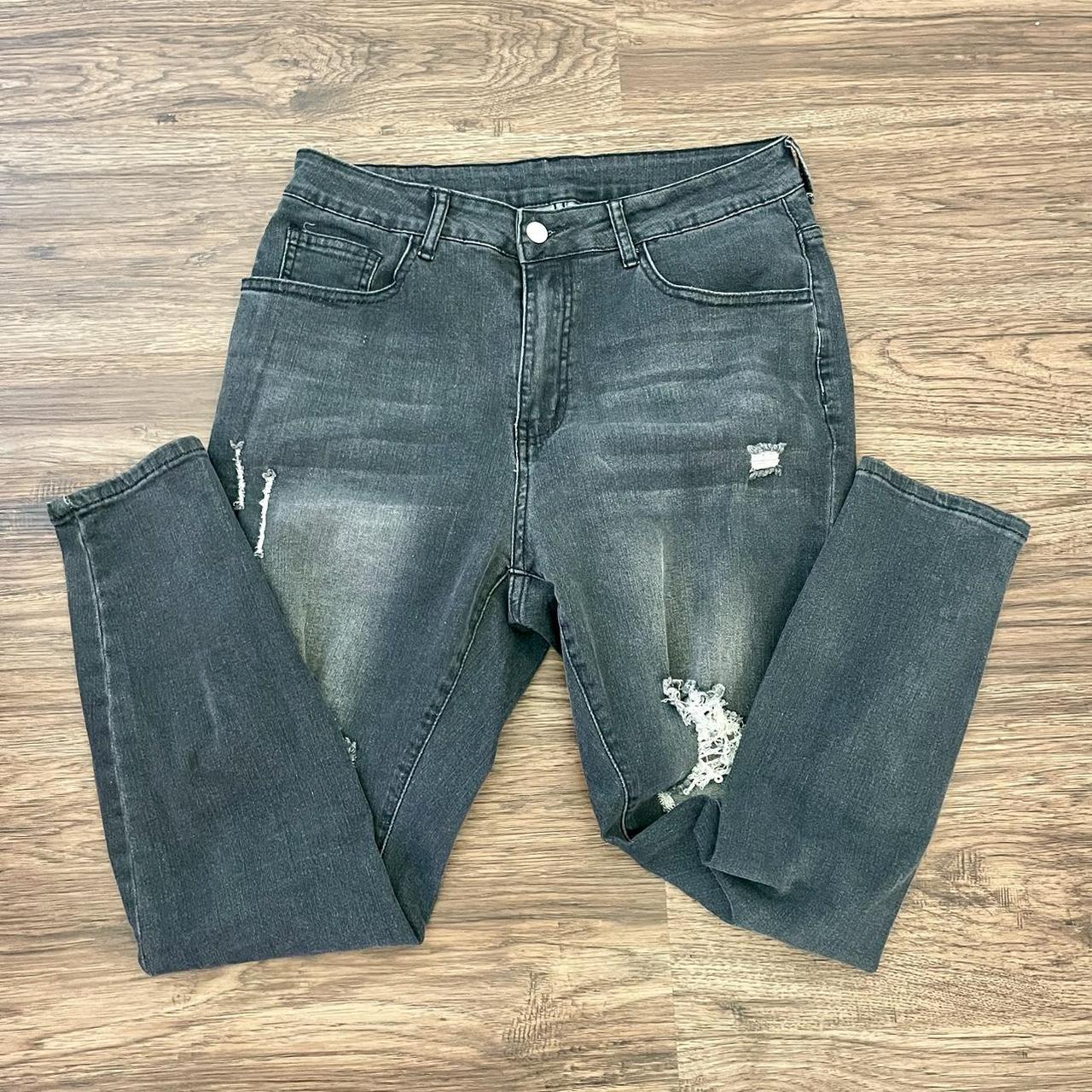 Distressed high waisted black skinny jeggings with a. Depop