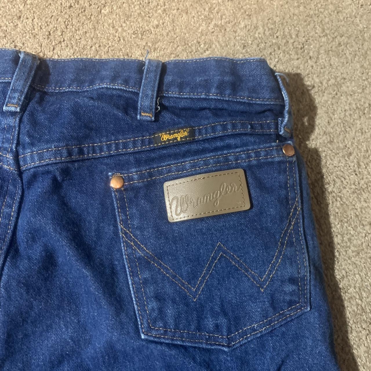 Wrangler leather tab blue jeans 36” 36” | Depop