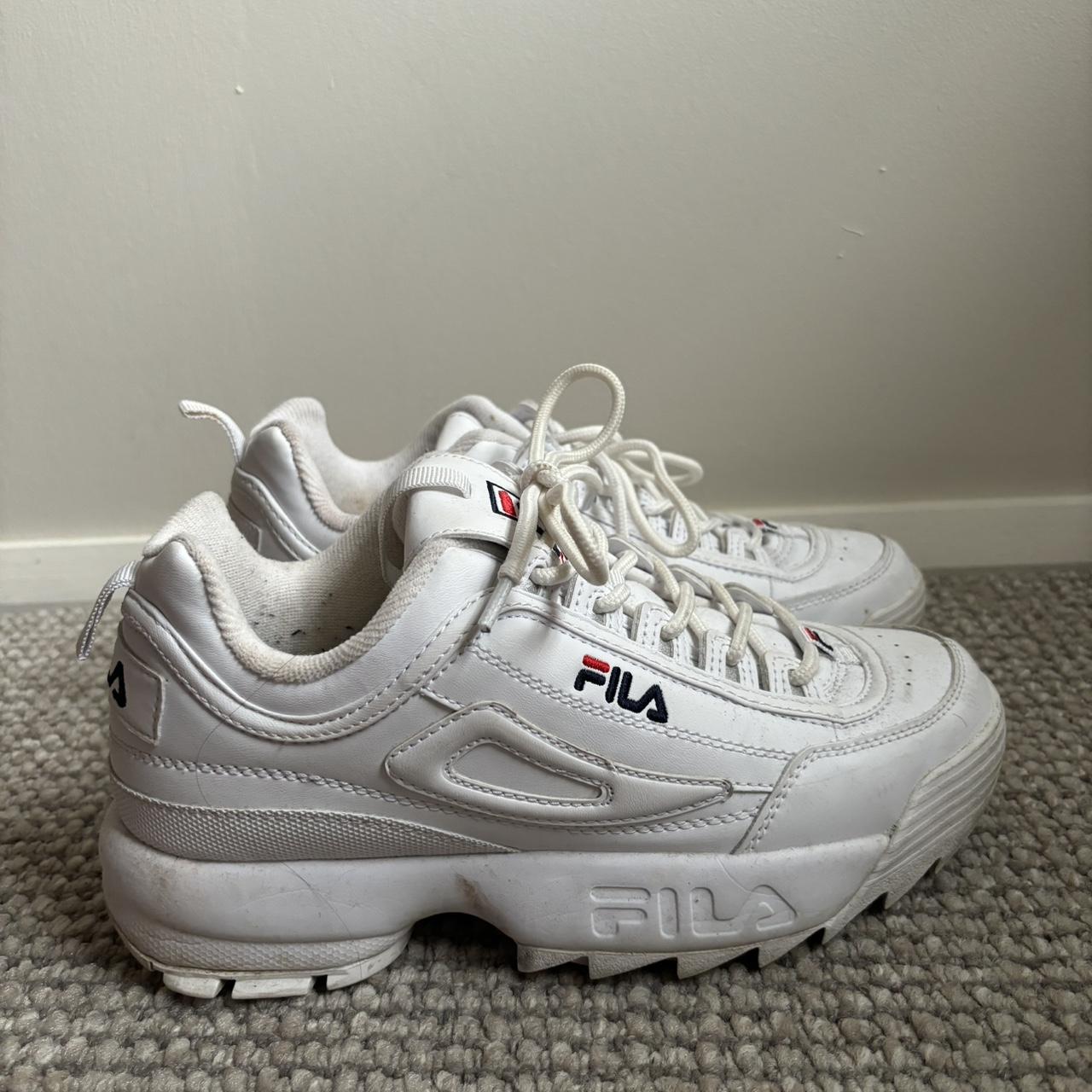 White Fila Disruptor Trainers Hardly Worn White Depop