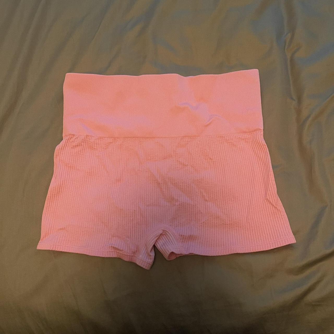 Pink ribbed mini biker shorts Size medium No... Depop