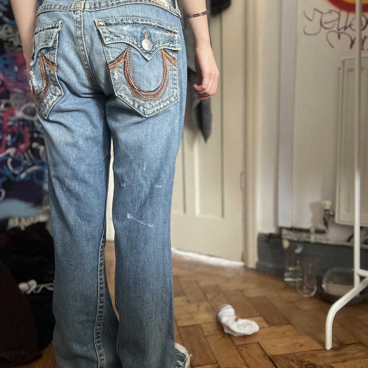 パンツ True Religion rainbow joey 31 33 True Religion Women's Rainbow Pkt Joey Lr Flare Big T, San
