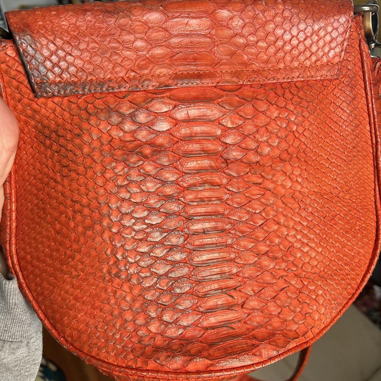 Women's Bag - Orange – Orange Leather Python Snak… - image 2