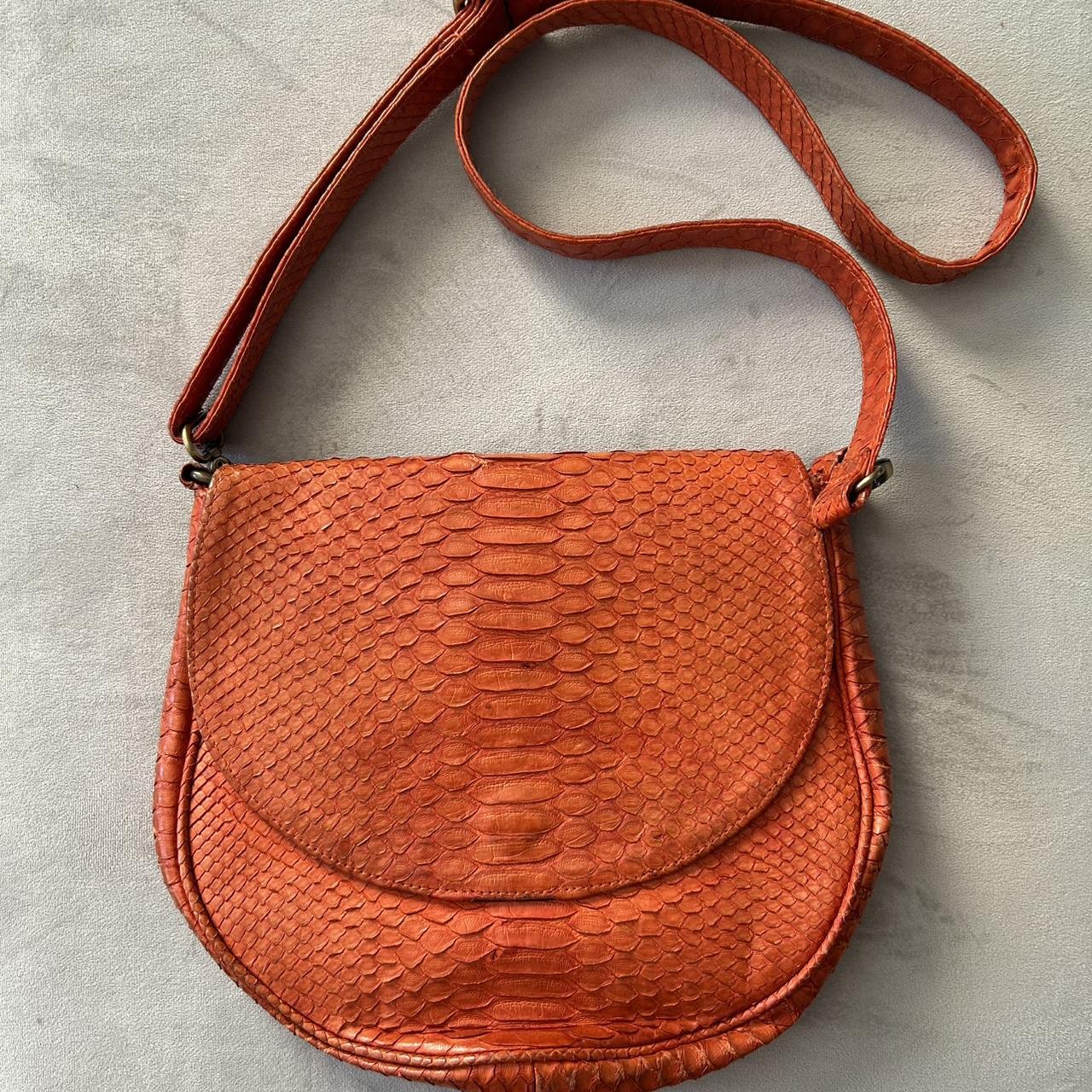 Women's Bag - Orange – Orange Leather Python Snak… - image 1