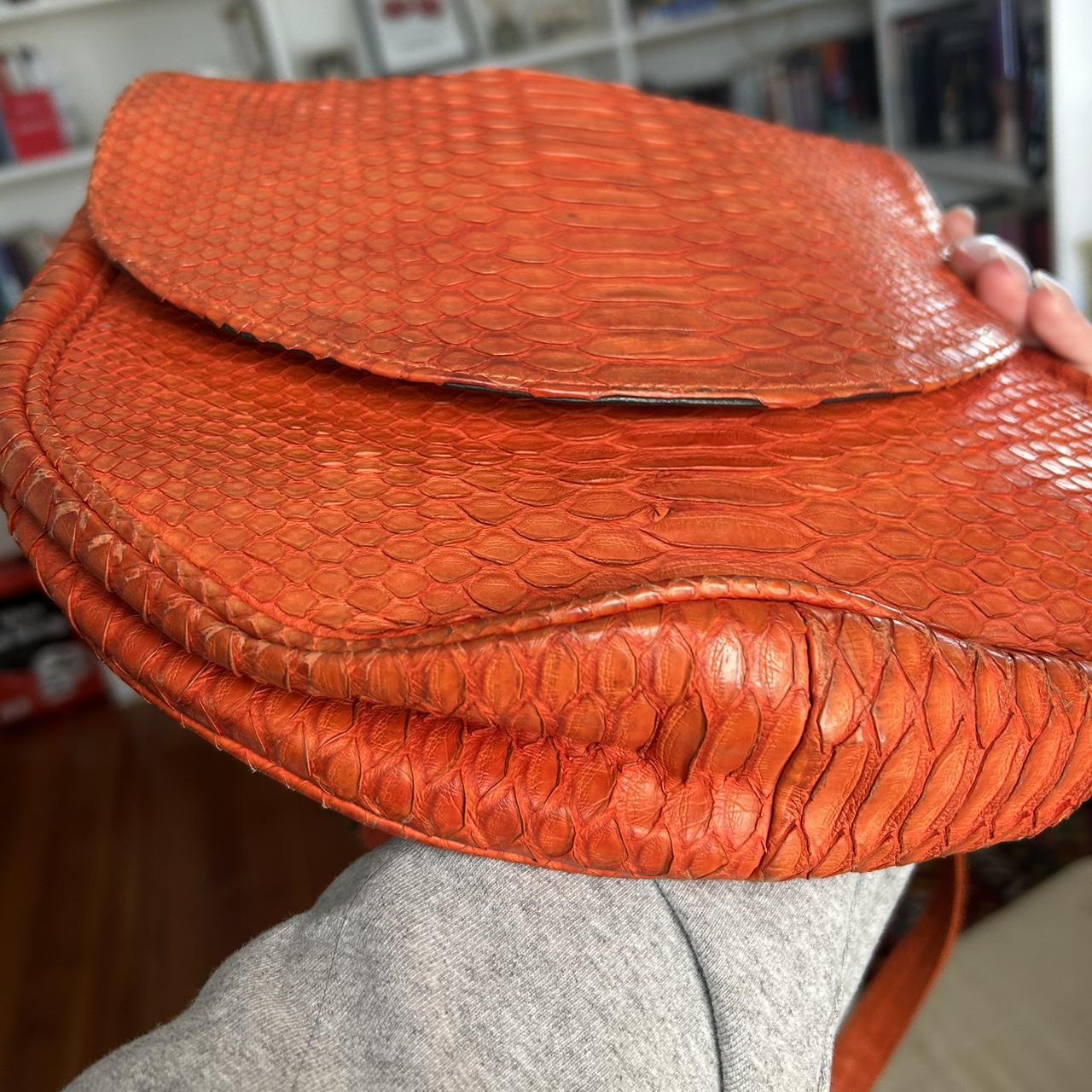 Women's Bag - Orange – Orange Leather Python Snak… - image 3